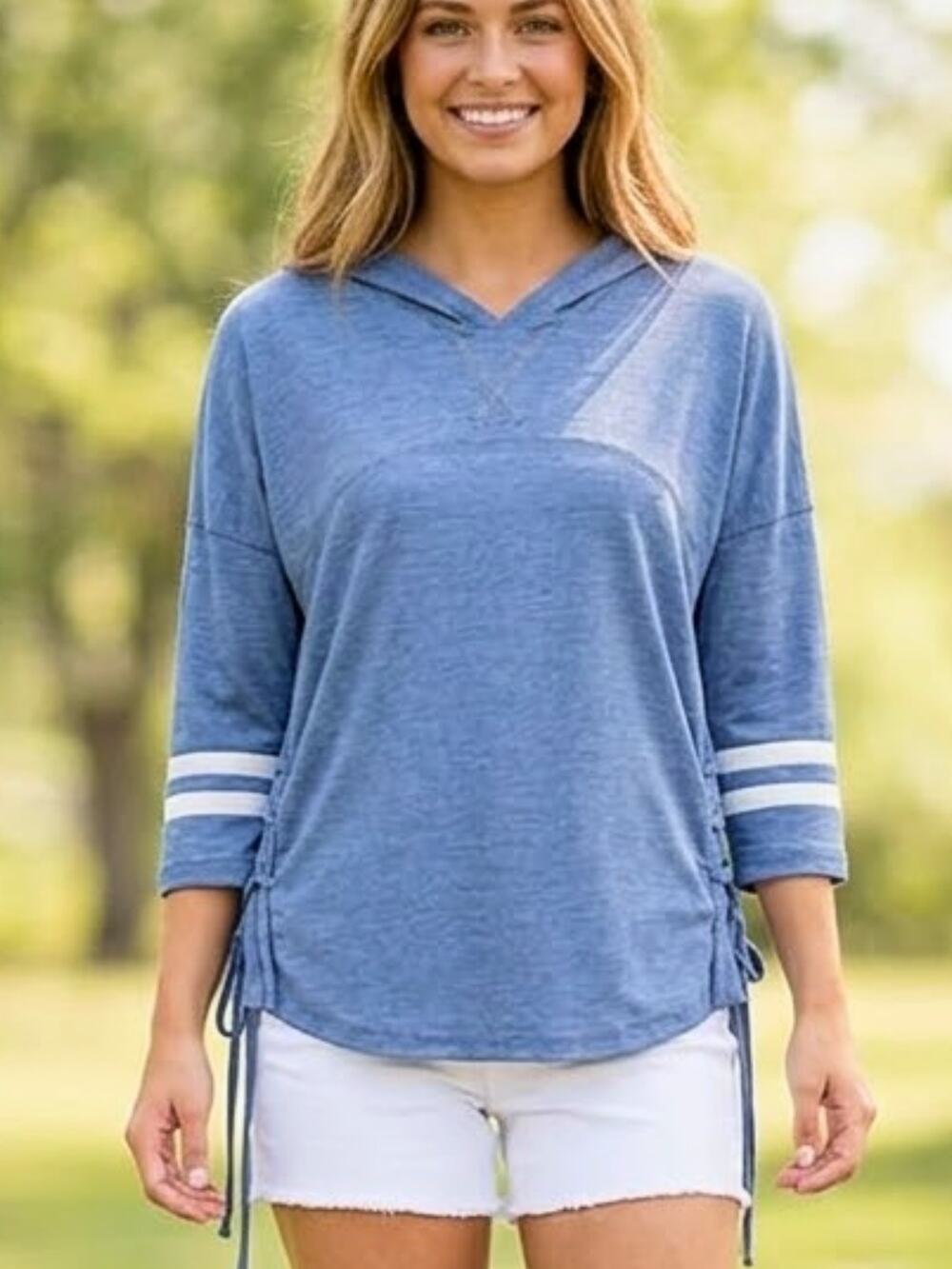 SO Perfectly Soft Blue Lace-Up Hoodie Tee XS NWT | Casual Everyday Top